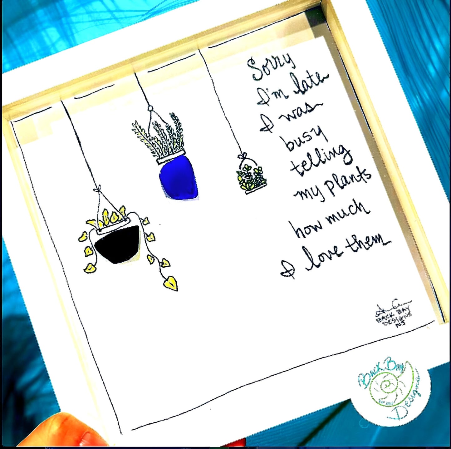 Love My Plants - Funny Sea Glass Art, Hanging Plants Lover Gift, Gardening Decor, 8x8 framed