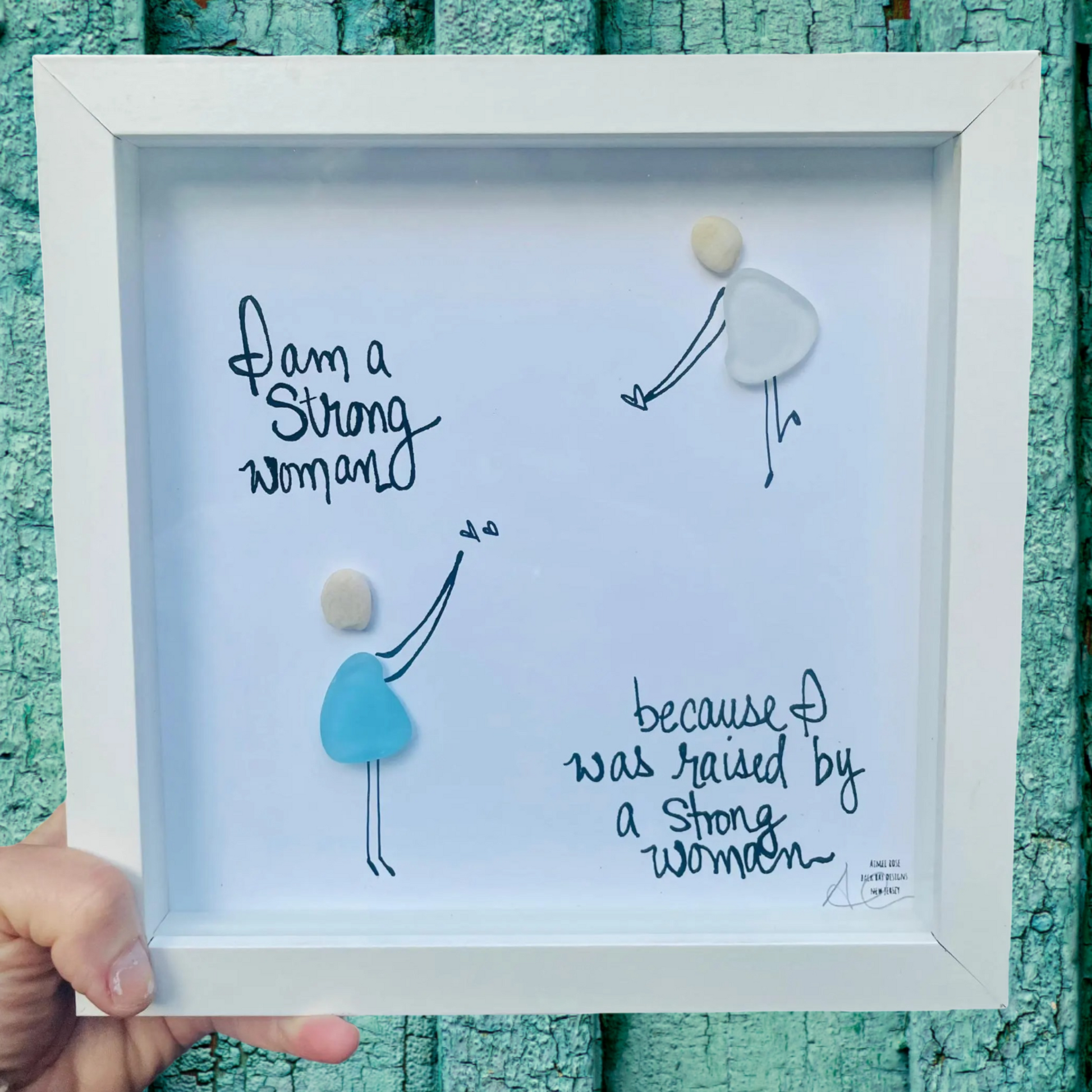 strong woman mother and daughter 8 inch original sea glass artwork by BBD