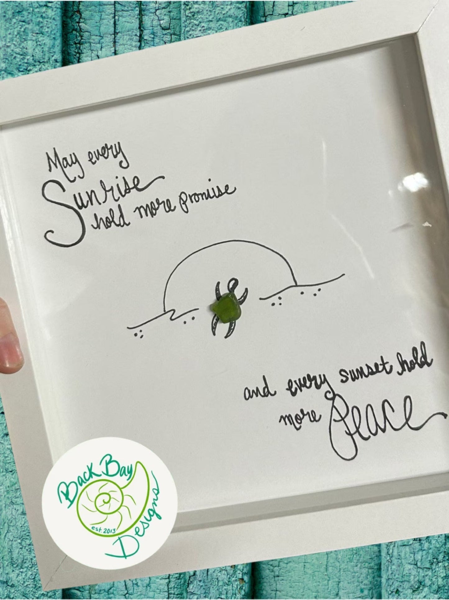 sunrise promise peace turtle 8 inch sea glass art by BBD