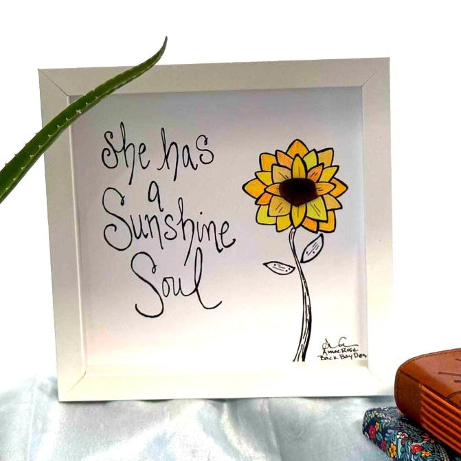sunshine soul on shelf framed sea glass art