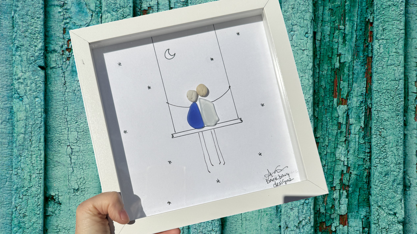 swing couple 8in sea glass art wide