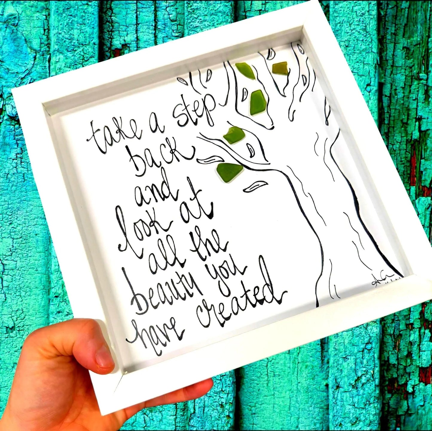 take a step back 8in bright and close 1 sea glass art 