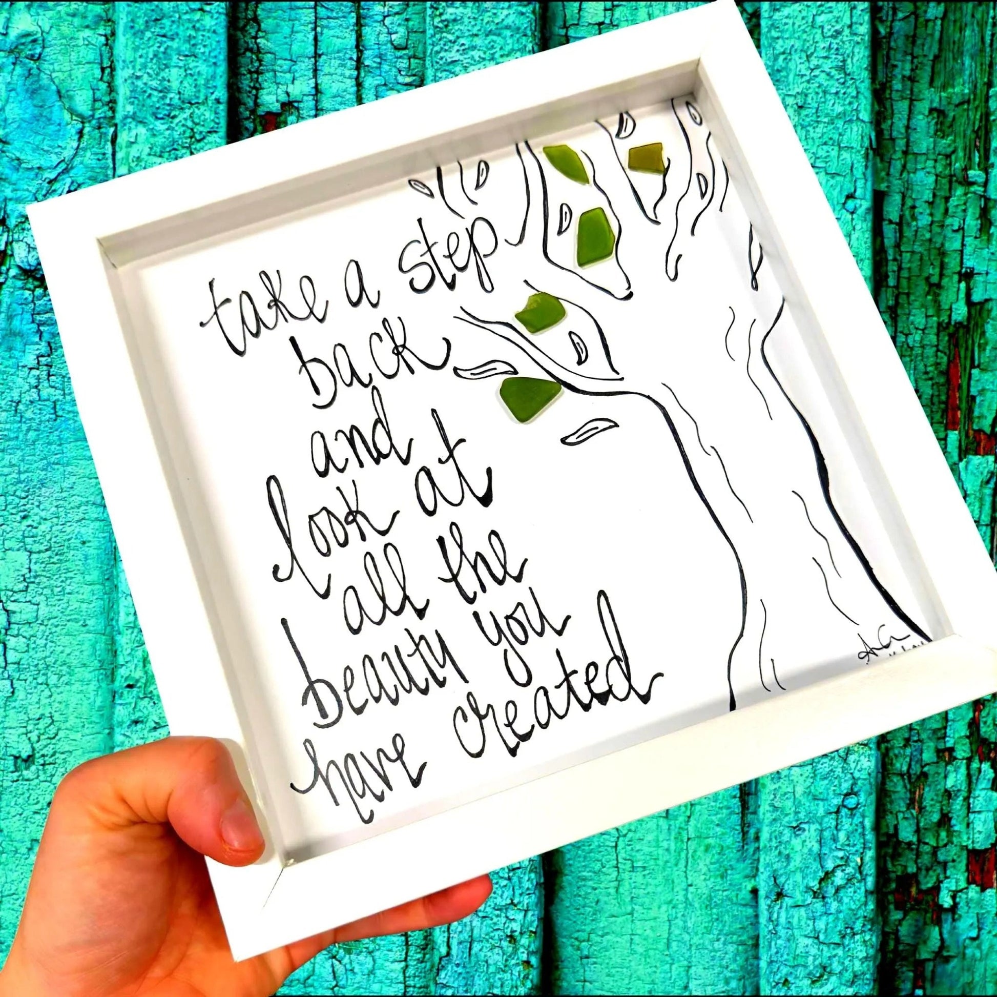 take a step back 8in bright and close 1 sea glass art 
