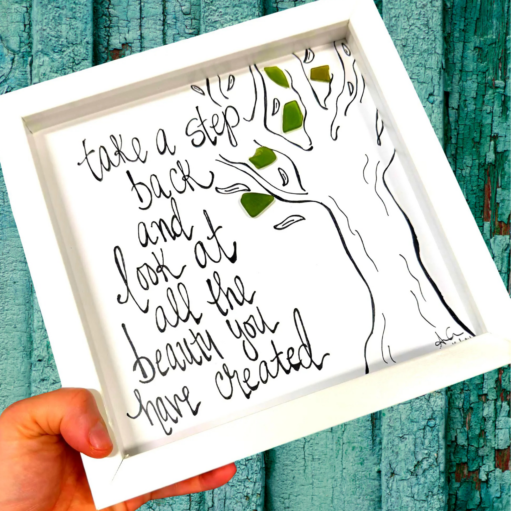 take a step back tree 8in sea glass art bright diagonal