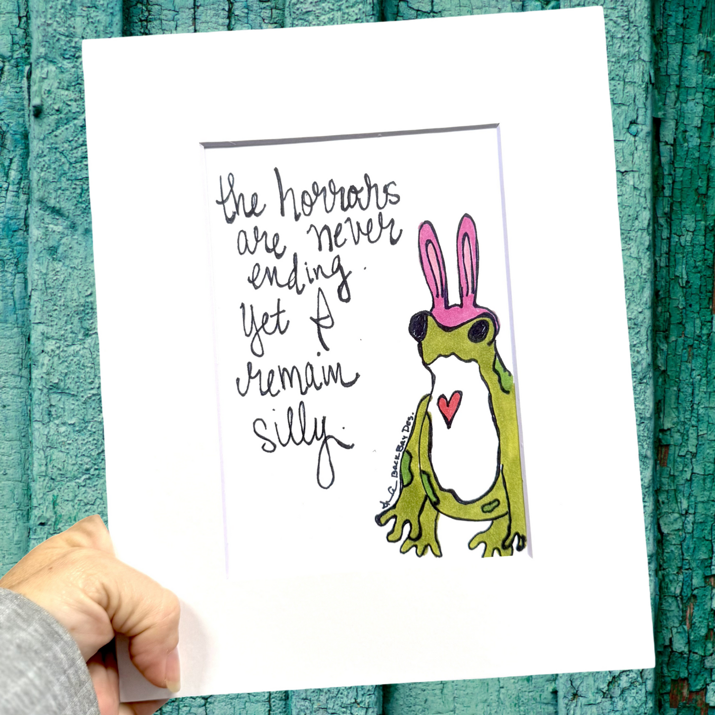 horrors never ending i remain silly frog with bunny hat 8x10 matted print 