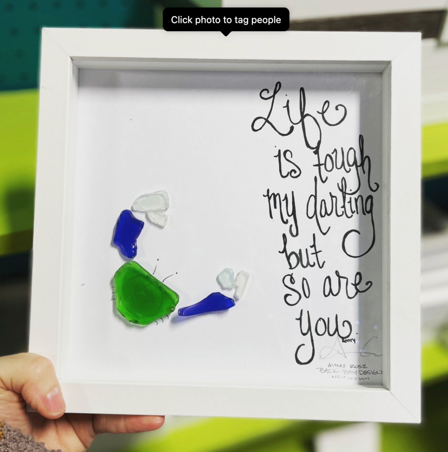 tough crab 8x8 sea glass art 