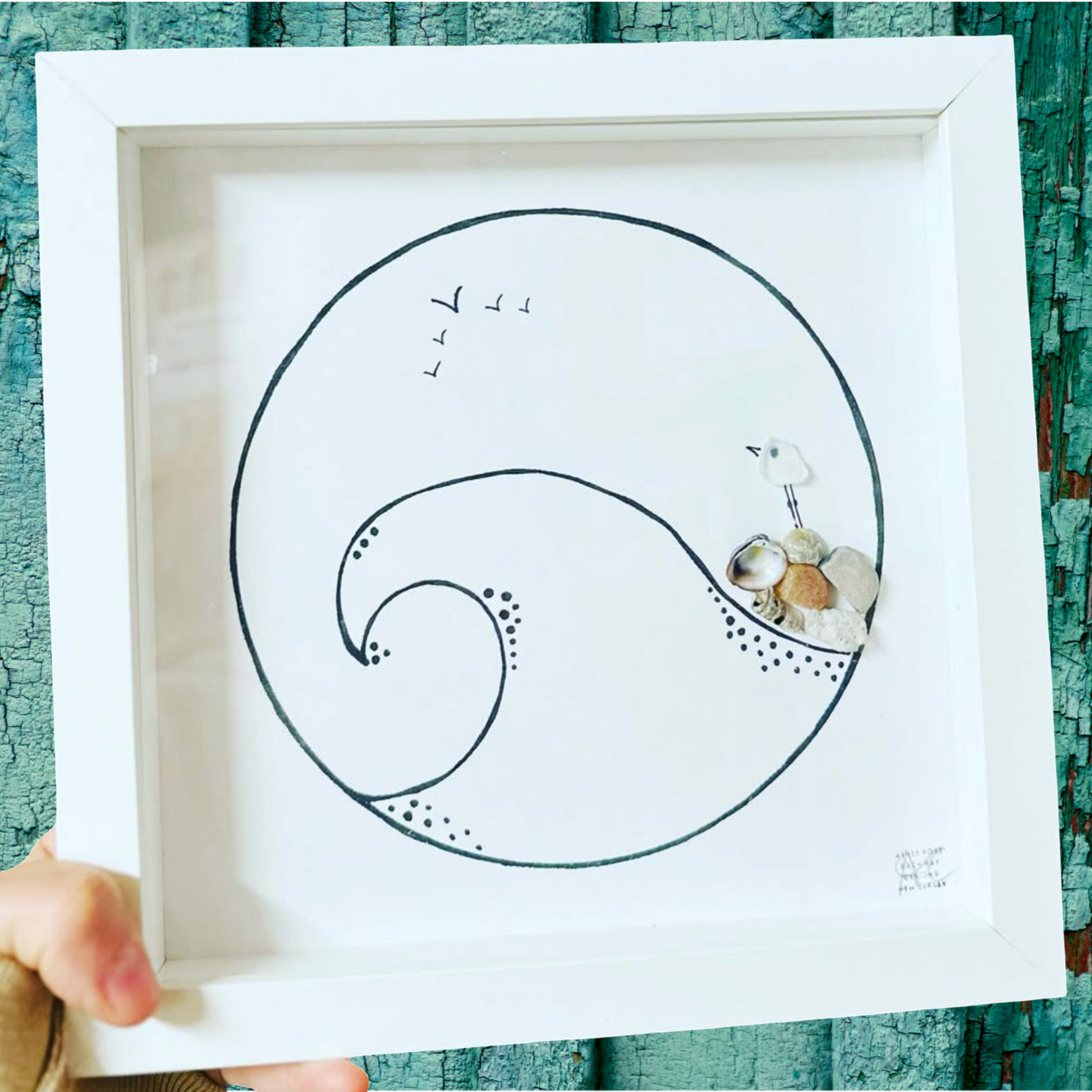 wave 8in sea glass art looking at birds 