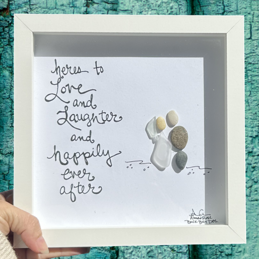 Wedding love laughter and happily ever after 8inch custom optional sea glass art 