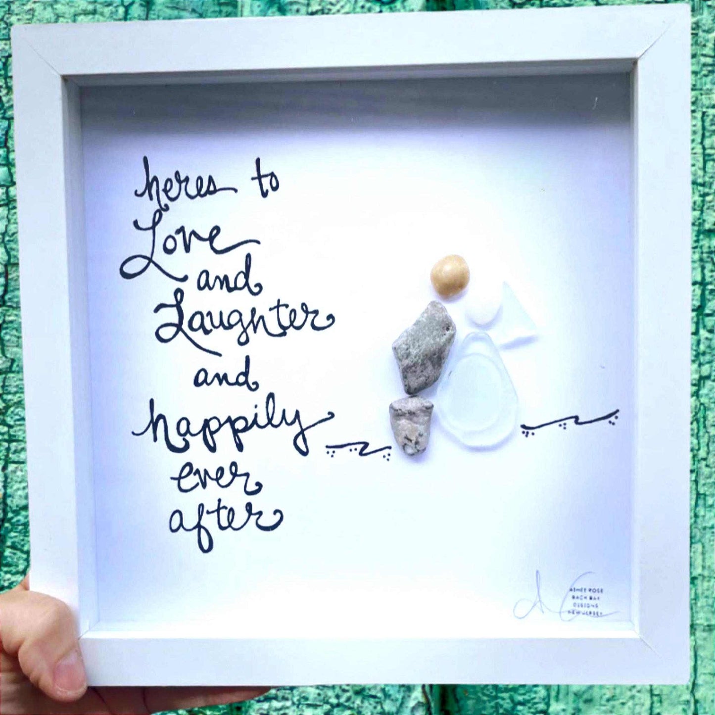 Wedding Laughter Happily Ever After (Custom Optional) - Sea Glass Art, 8x8 framed