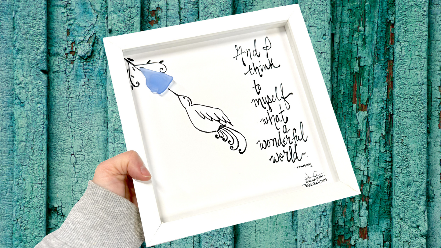 wonderful world hummingbird 8inch sea glass art wide 