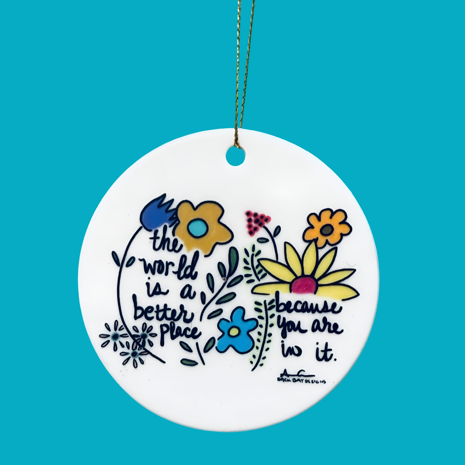 world is better square 3 in ceramic ornament 