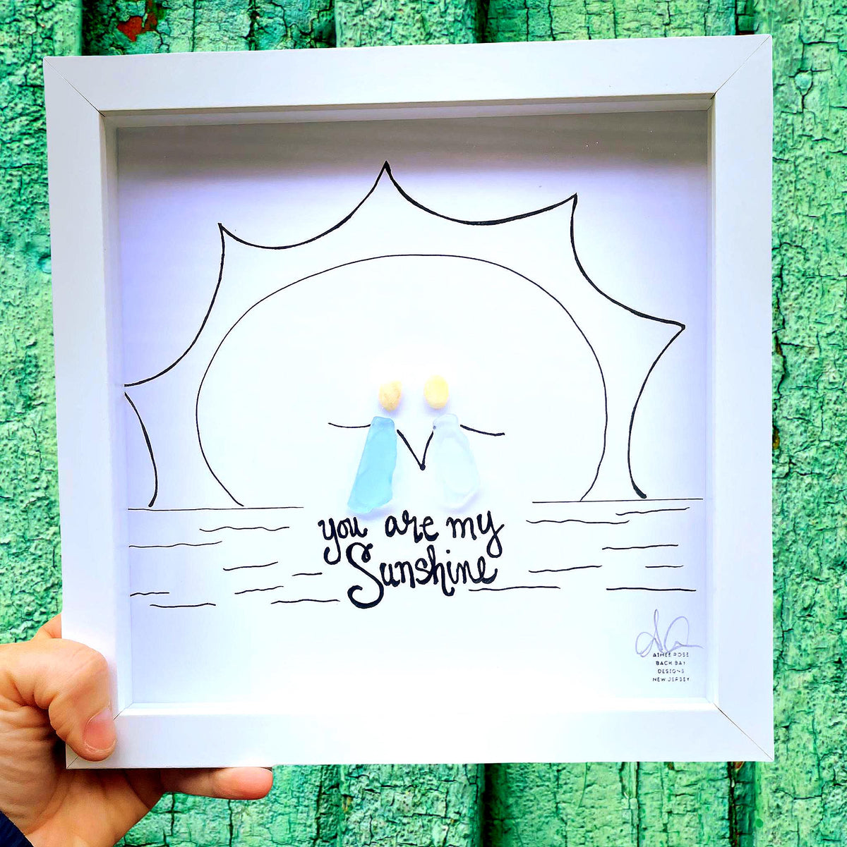 You Are My Sunshine - Sea Glass Art, Love Gift, Appreciation Present, 8x8 framed