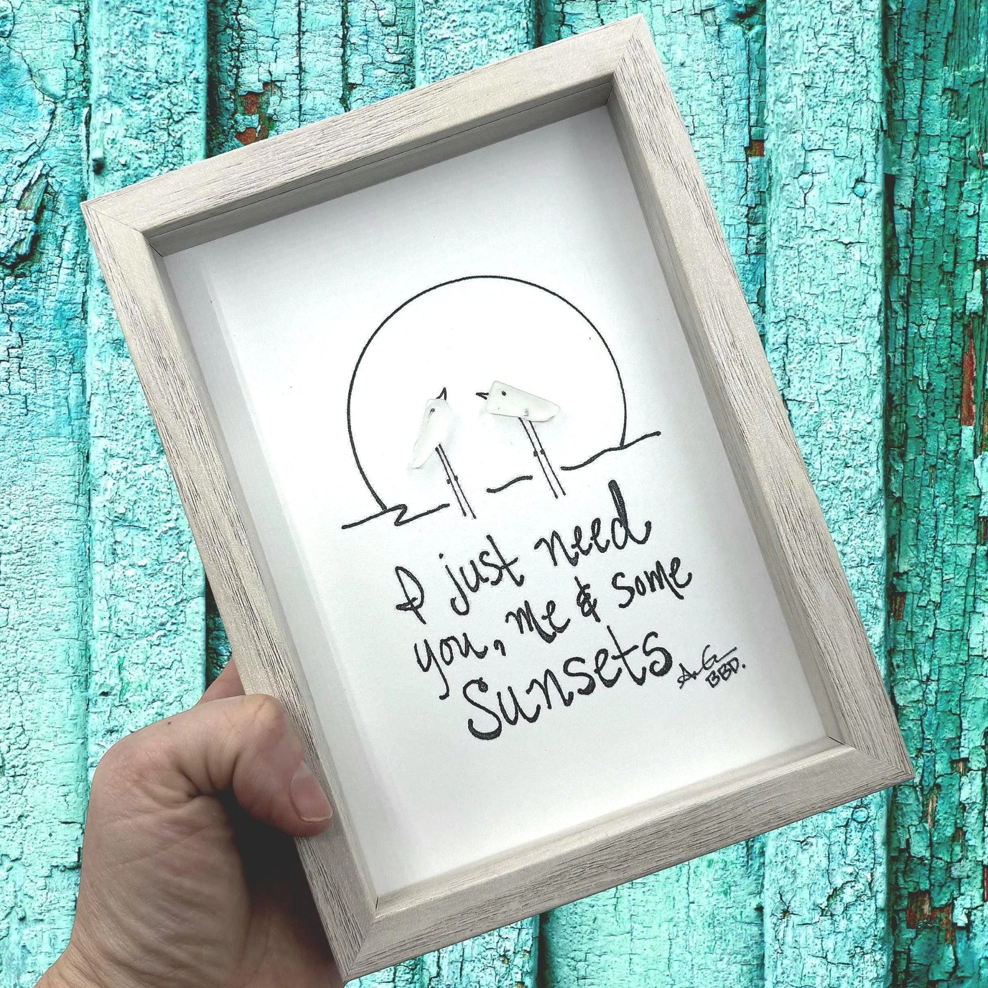 you me and sunsets 5x7 whitewash handheld bright 