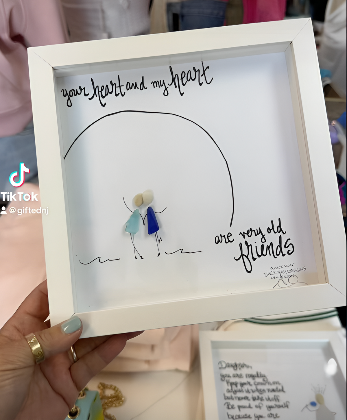 Old Friends Heart - Sea Glass Art, Kindred Spirits Friendship Gift, BFF Birthday Present, 8x8 framed