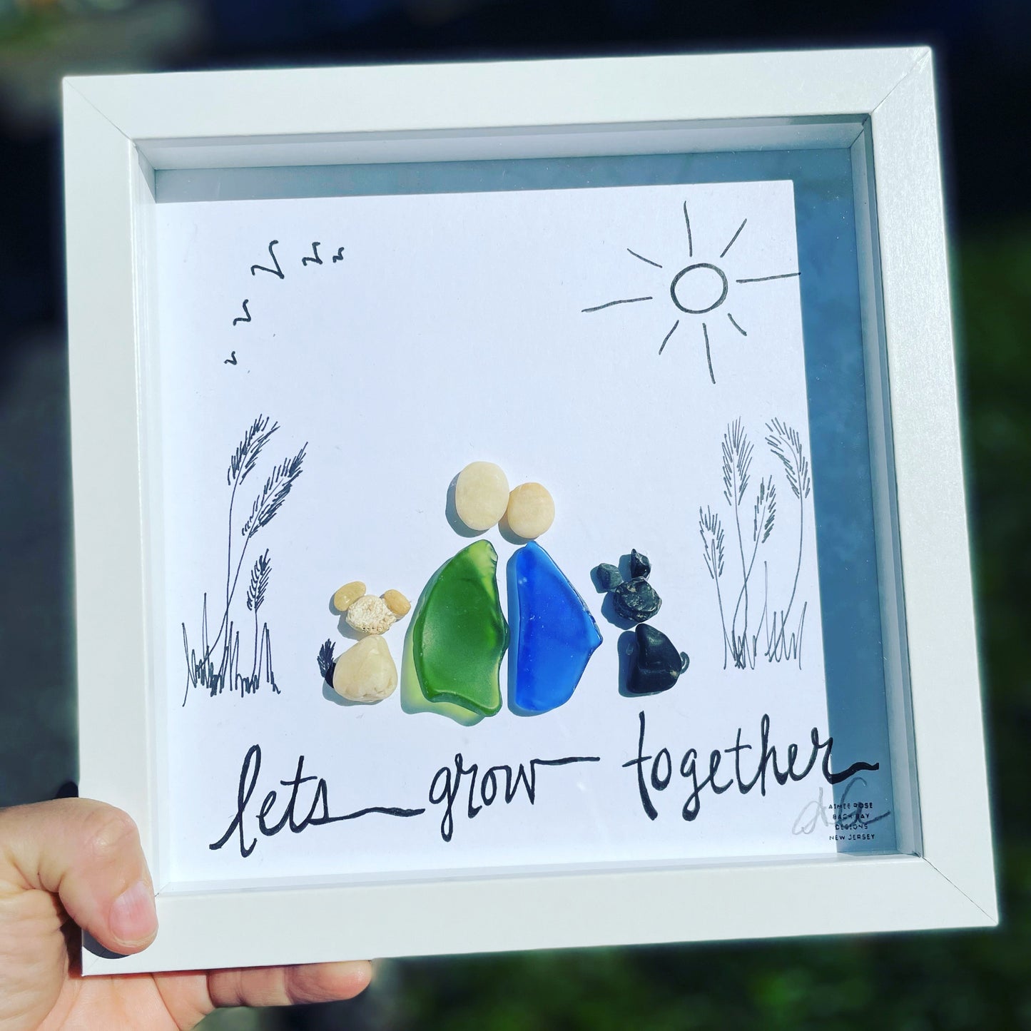 Lets grow together couple with dogs sea glass