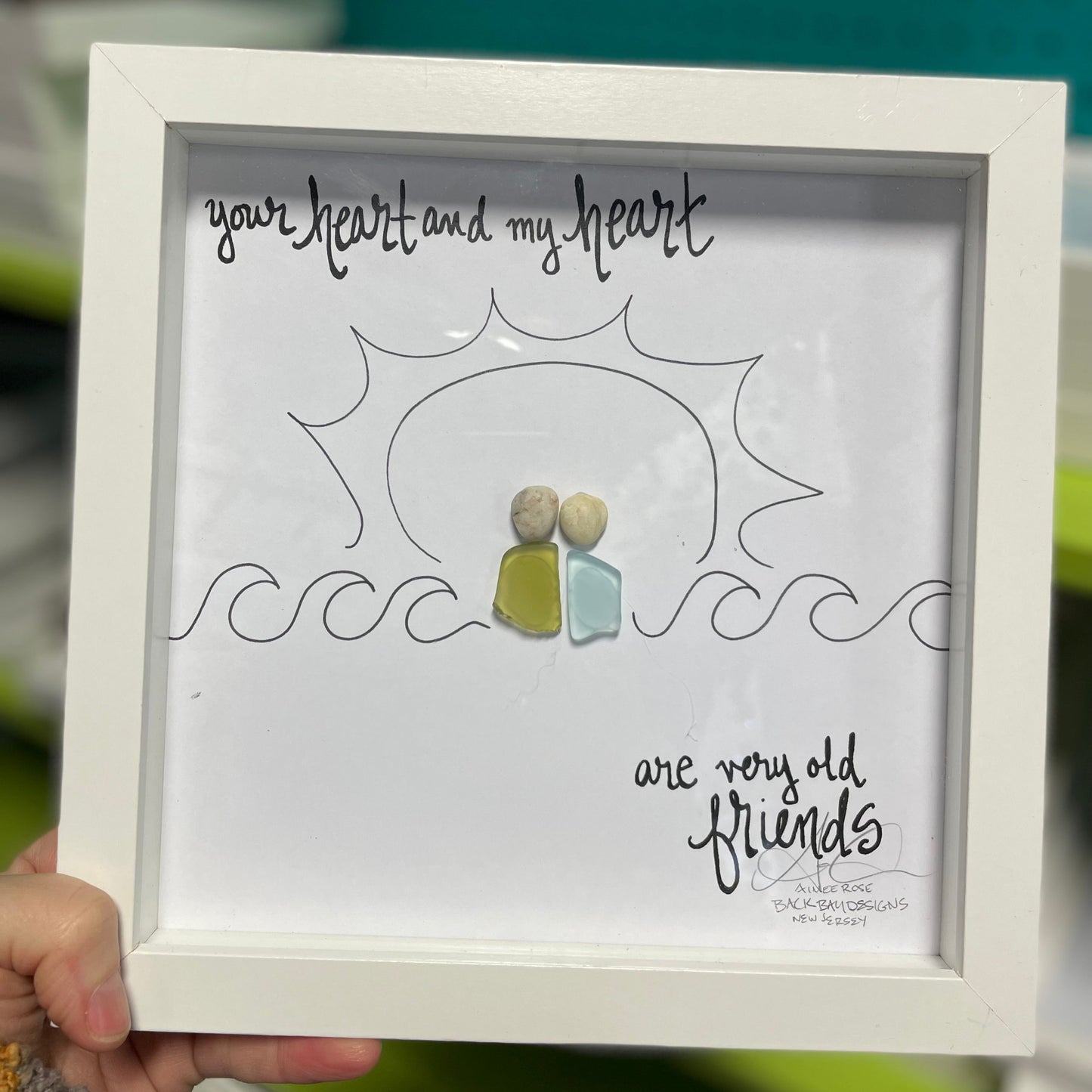 Old Friends 8 inch sea glass art